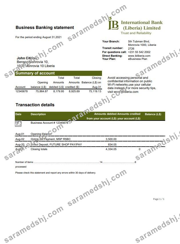 Liberia IB International Bank excel pdf